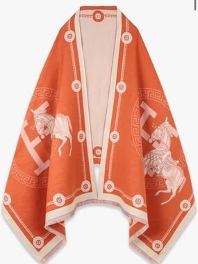 Orange Equestrian Print Wrap Shawl